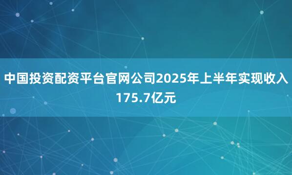 中国投资配资平台官网公司2025年上半年实现收入175.7亿元